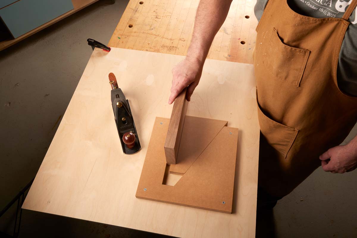 fitting thick wood piece into diy wedge bench stop