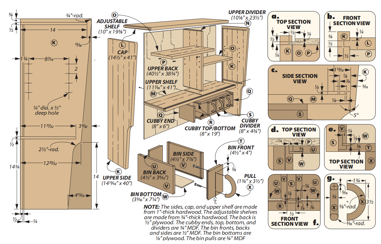 exploded view diagram of top half of cabinet