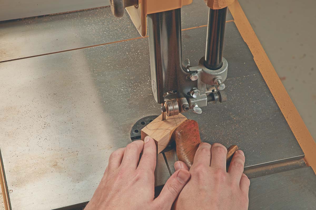 cutting shape of patch at band saw