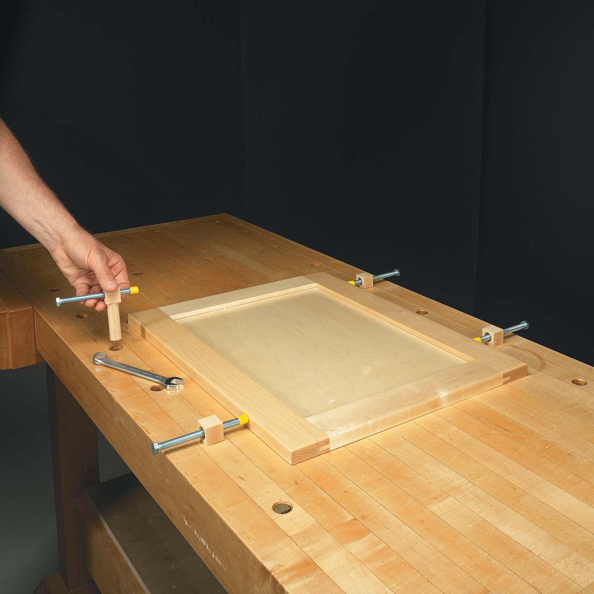 DIY adjustable bench dog inserted