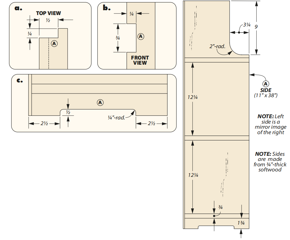 diagram of bookcase sides