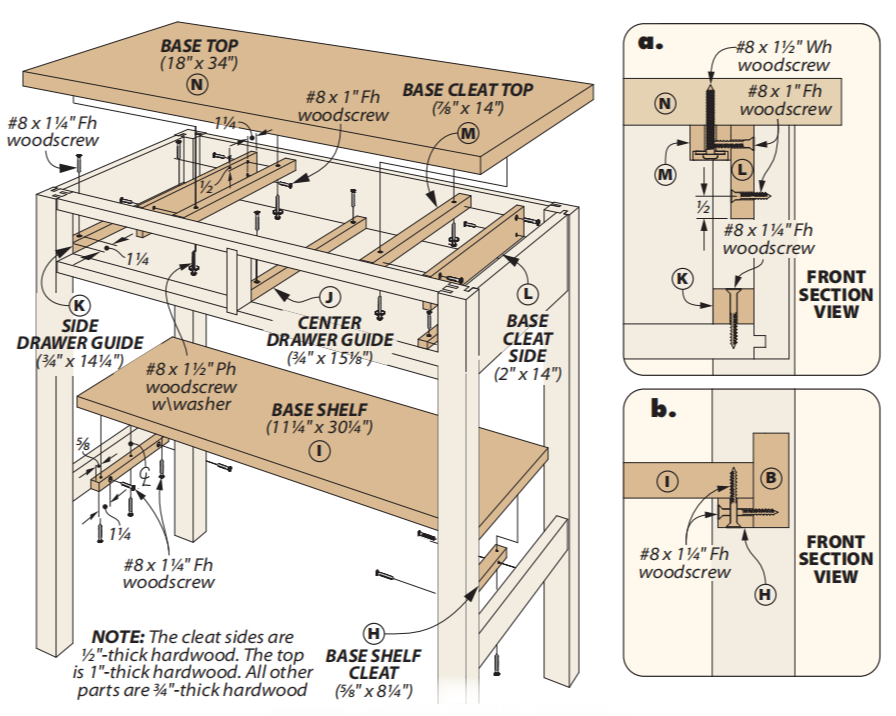 diagram of drawer guides and shelf base