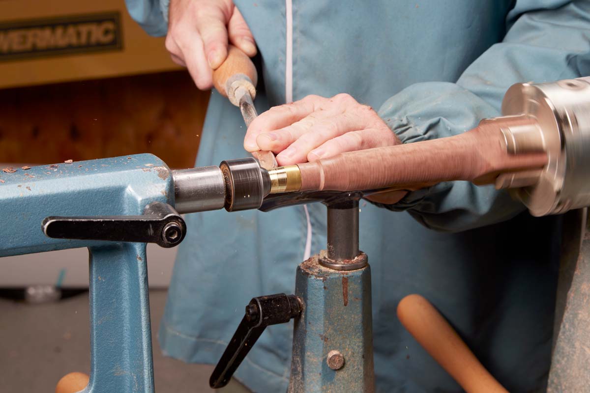 shaping marking knife on laithe figure 4, shows turning away the brass ferrule, and getting that to shape