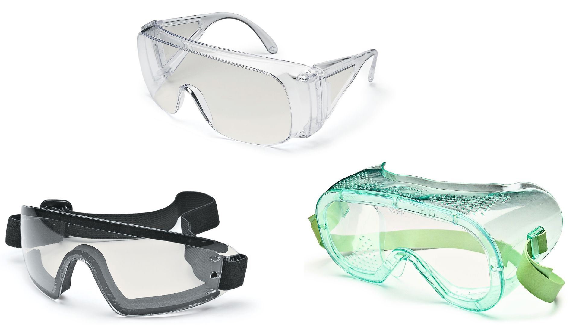 image of green, white, and black saftey goggles