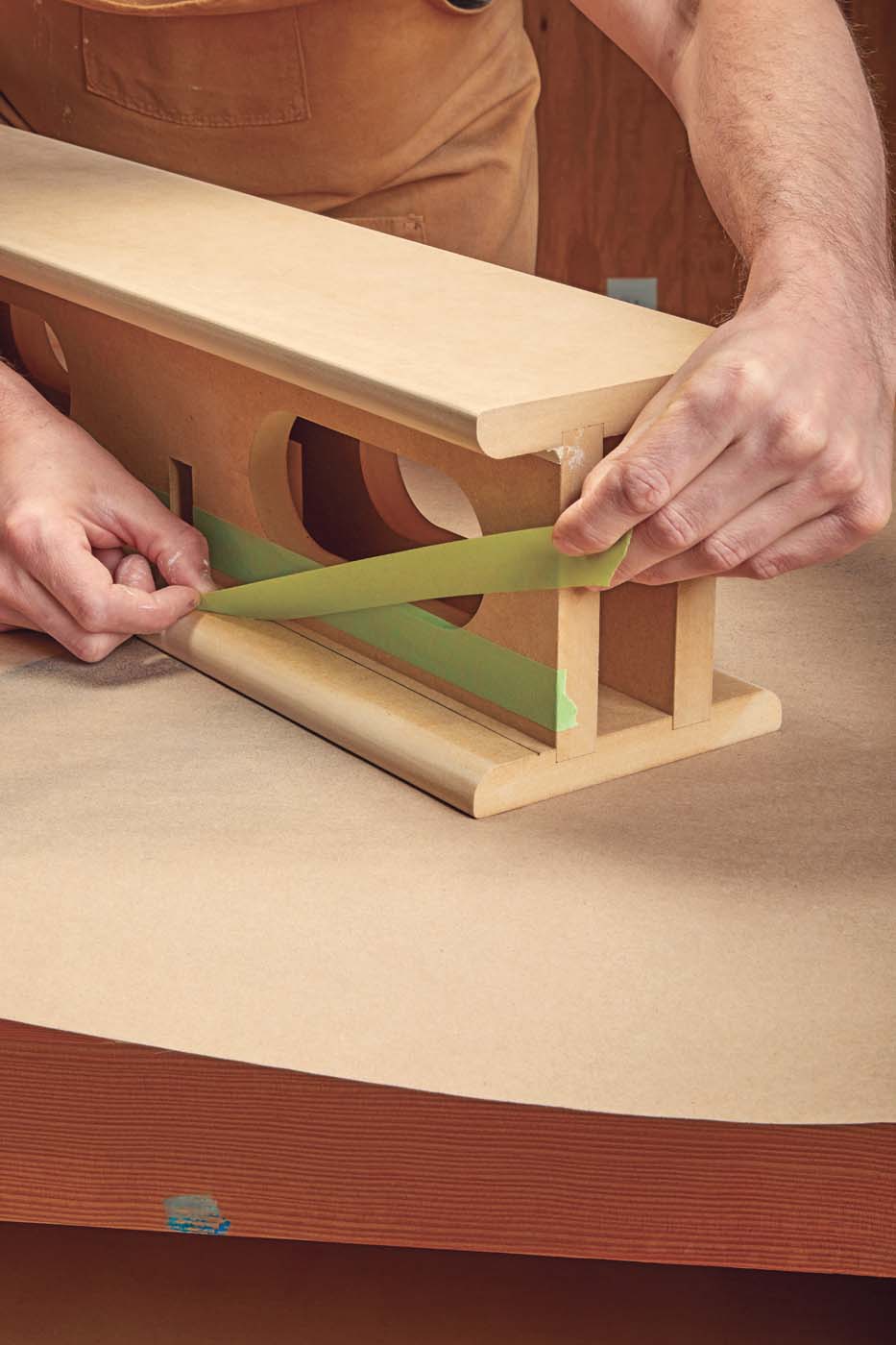 Create a pencil line 1/4" from the joint intersection on both faces. This provides a continuous reference when applying tape.