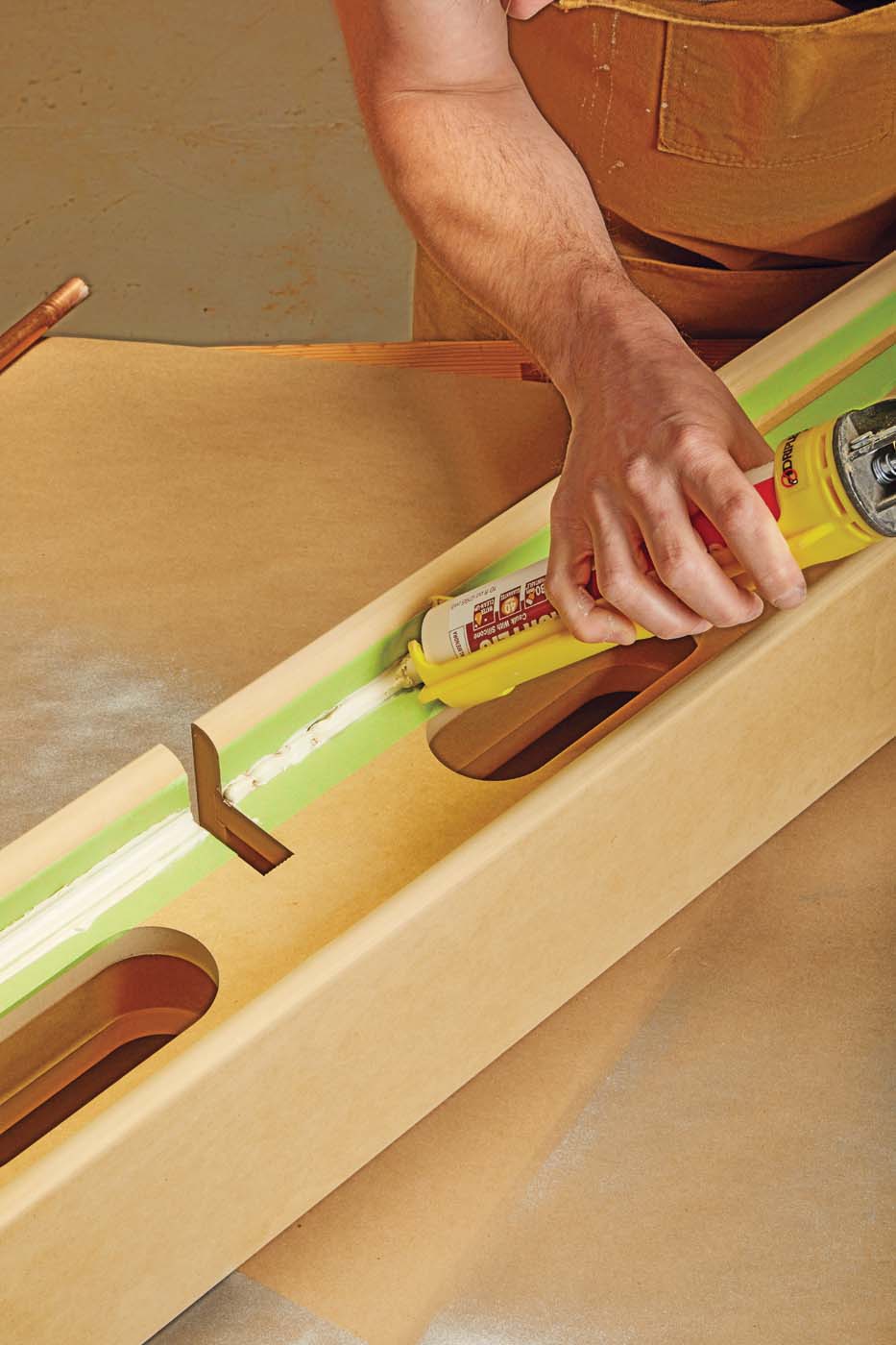 Using acrylic caulking, apply a bead along the joint lines of the intersections, with an emphasis on full coverage over quality.