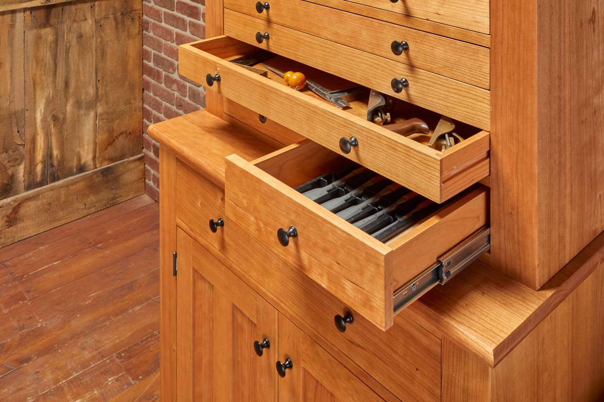 open drawers of tool cabinet