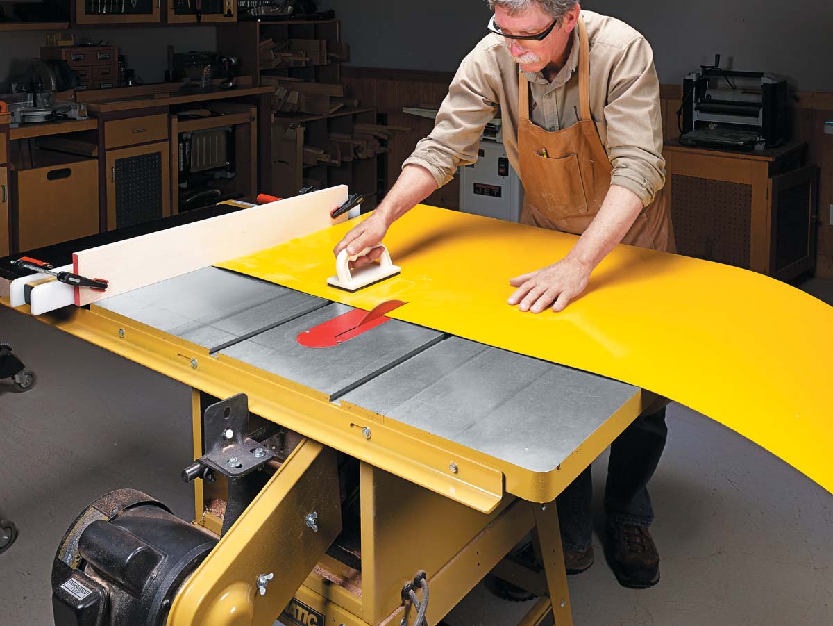 using white push pad to cut yellow laminate