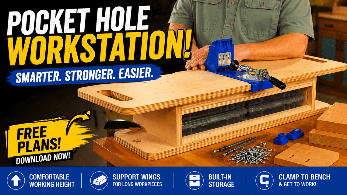 DIY Pocket Hole Jig Workstation with Storage | Free Woodworking Plans
