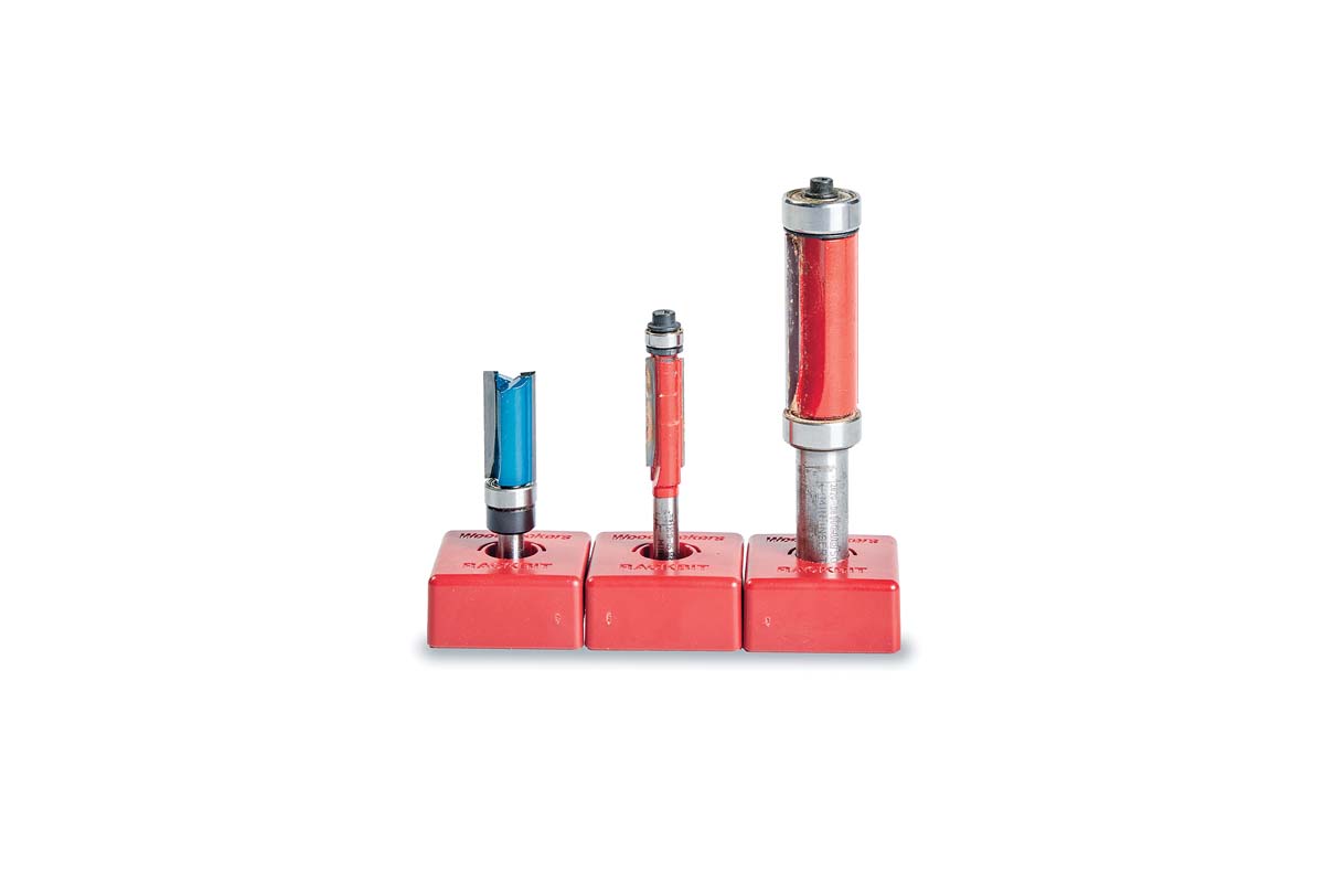 blue pattern bit, red flush-trim bit, red double bearing bit