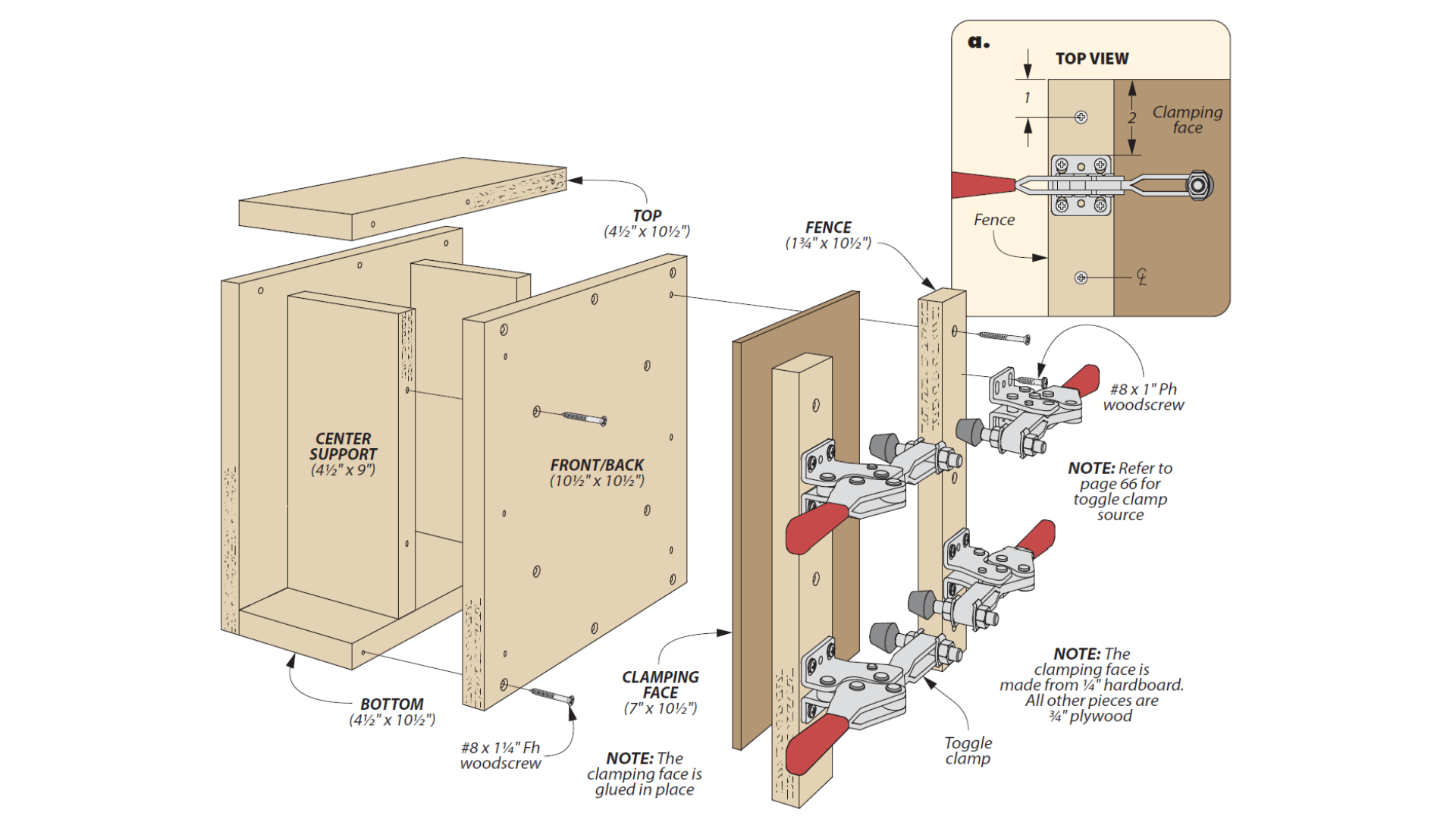 Exploded view diagram of shop-made vise toggle clamp vise