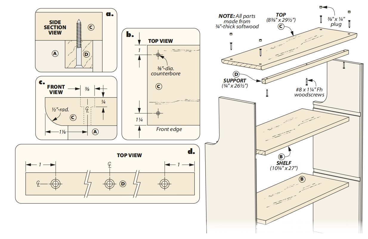diagram showing how to put togehter shelfs of the bookcase