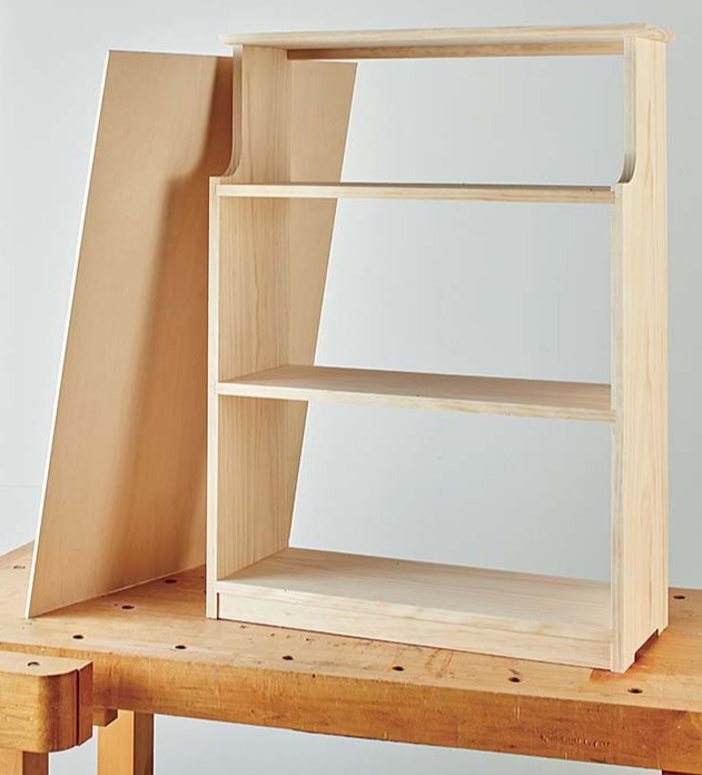 finished unpainted pine bookshelf with backing yet to be attached