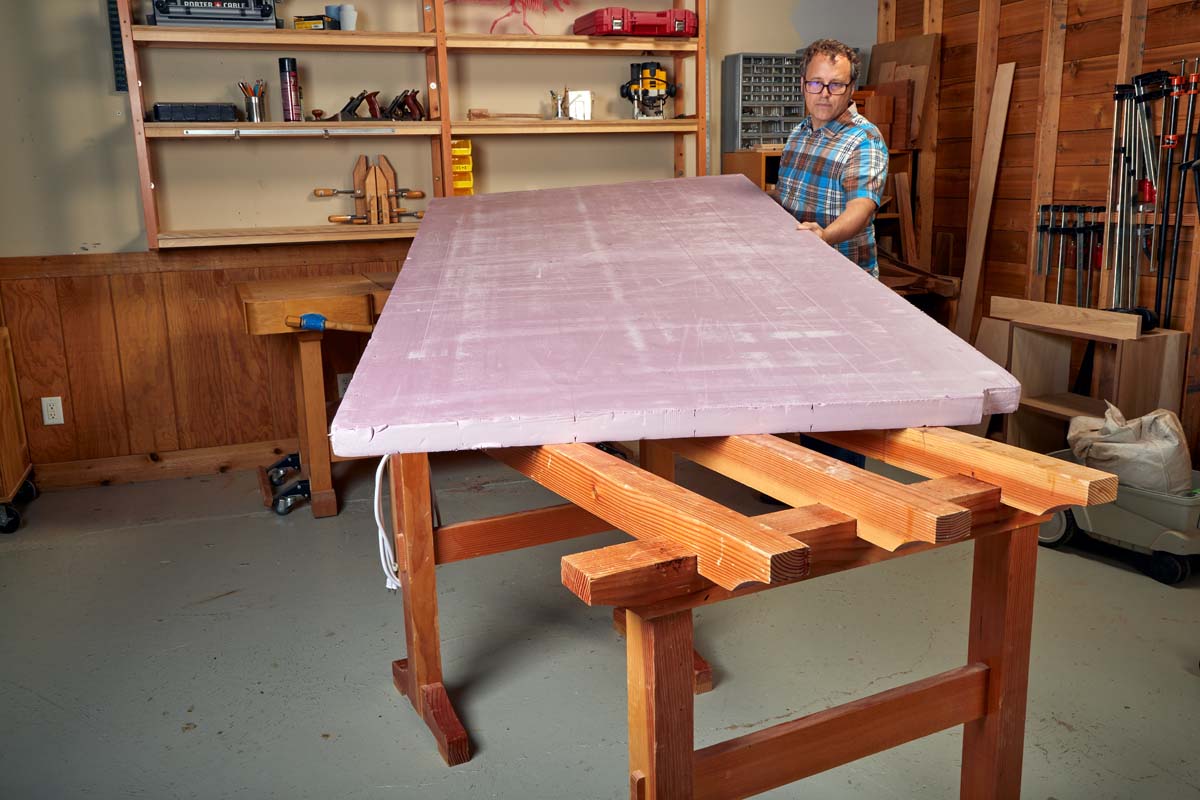 large sheet of purple foam insulation