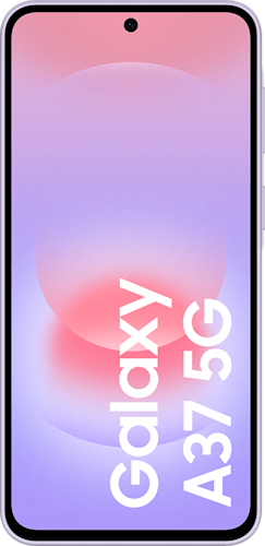 Voorkant van de lichtpaarse Samsung Galaxy A37