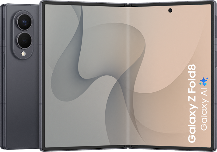 De achterkant en opgeklapte Samsung Galaxy Z Fold8