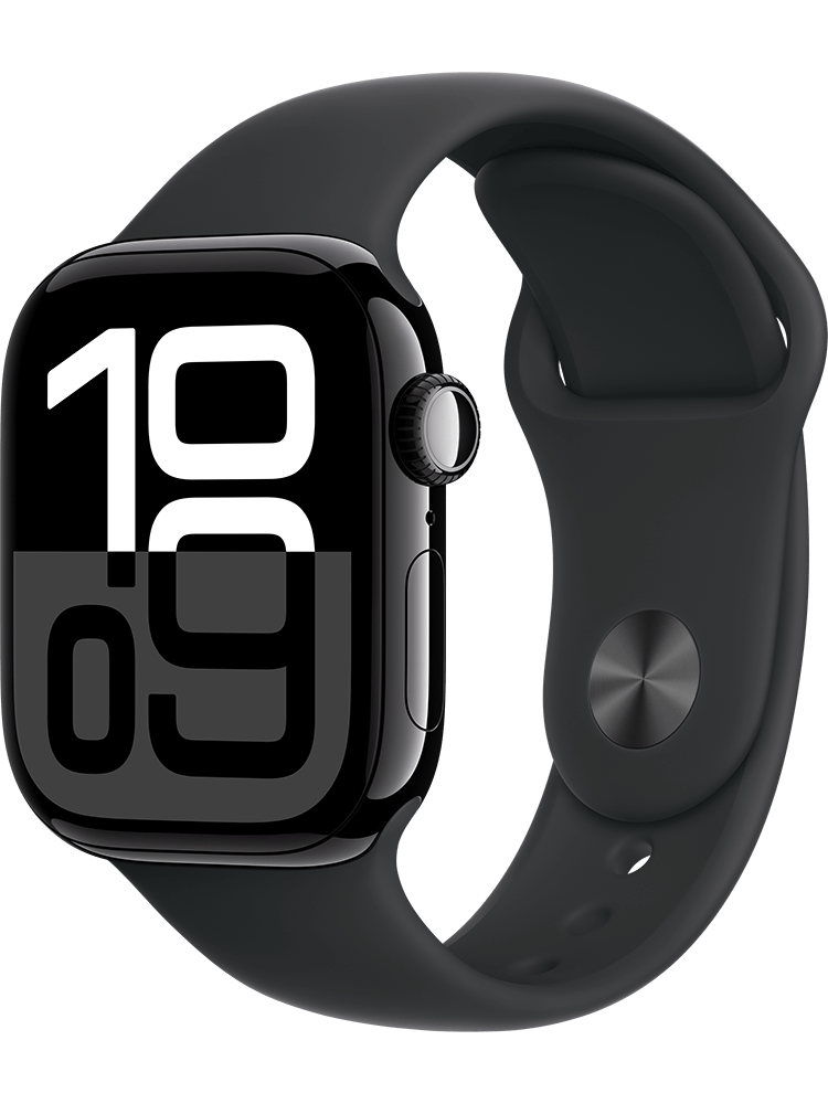 Apple Watch Series 10 GPS Cell 42mm Jet Black Aluminium Case with Black Sport Band S-M