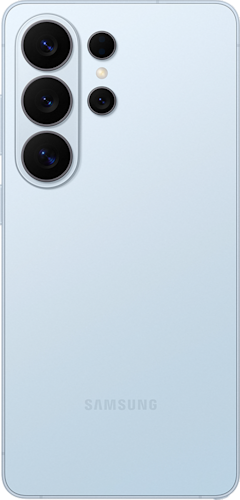 Achterkant van de lichtblauwe Samsung Galaxy S26 Ultra