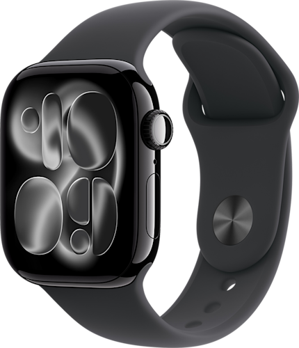 Apple Watch Series 11 GPS + Cellular 42mm Jet Black Aluminium Case with Black Sport Band M-L