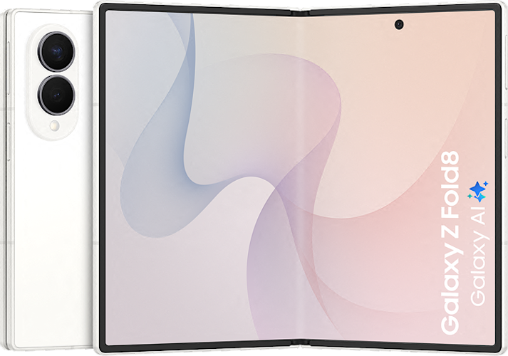 De achterkant en opengeklapte Samsung Galaxy Z Fold8