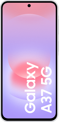 Voorkant van de witte Samsung Galaxy A37