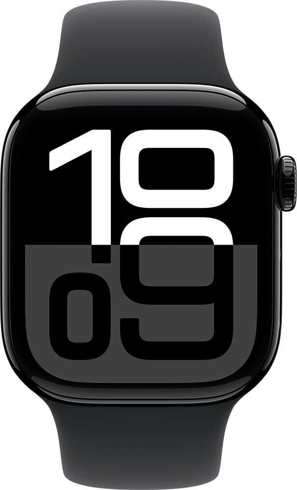 Apple Watch Series 10 GPS Cell 42mm Jet Black Aluminium Case with Black Sport Band S-M