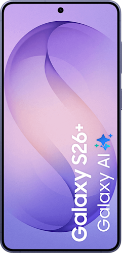 Voorkant van de donkerpaarse Samsung Galaxy S26 plus