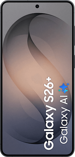 Voorkant van de zwarte Samsung Galaxy S26 plus