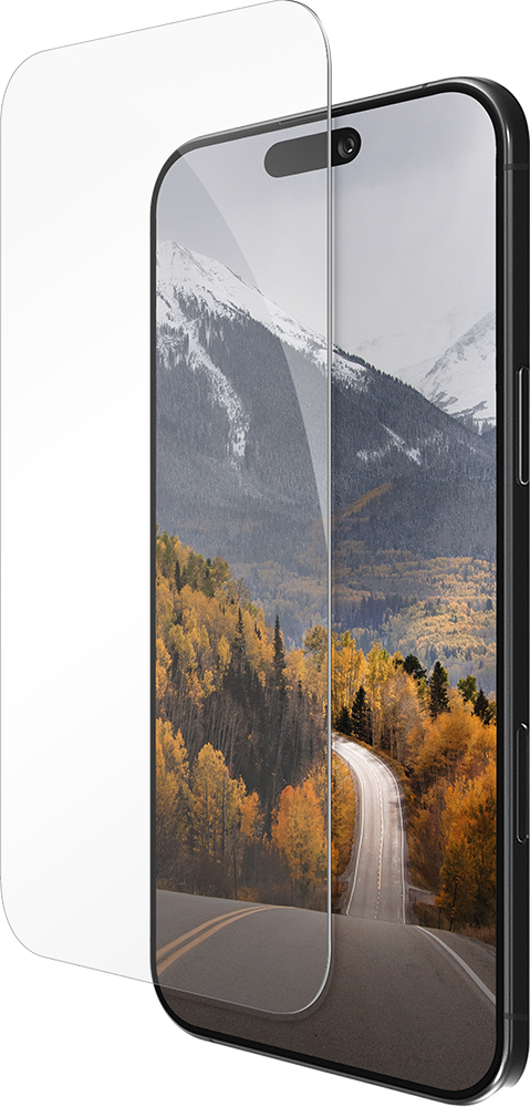 De Eco Protect screenprotector en voorkant van de iPhone Air schuin naast elkaar
