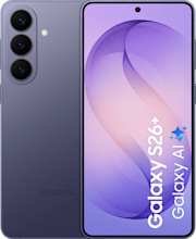 Voor- en achterkant van de donkerpaarse Samsung Galaxy S26 plus