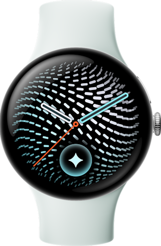 De voorkant van de lichtgrijze Pixel Watch 5