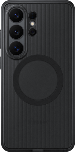 Achterkant van de zwarte rugged magnet case voor de S26 Ultra