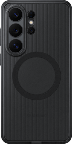 Achterkant van de zwarte rugged magnet case voor de S26 Ultra