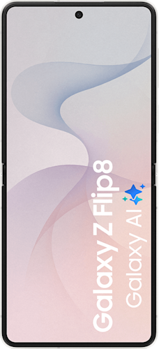 De voorkant van de witte Samsung Galaxy Z Flip8