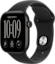 De zijkant van de zwarte Apple Watch Series 12 met zwart bandje