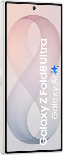 De voorkant van de witte Samsung Galaxy Z Fold8 Ultra