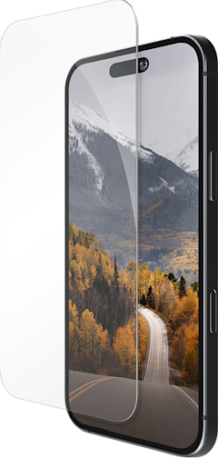 De Eco Protect screenprotector en voorkant van de iPhone 17 Pro Max schuin naast elkaar