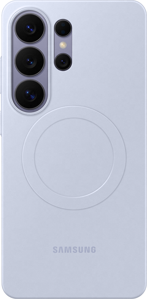 Achterkant van de lichtpaarse slim magnet case van de S26 Ultra