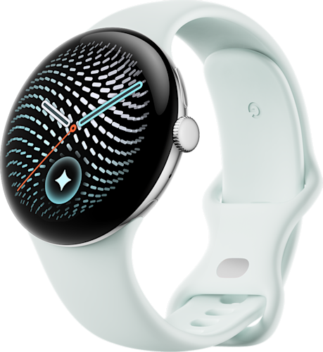 De voorkant van de lichtgrijze Pixel Watch 5