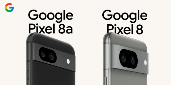 De Google Pixel 8a en de Google Pixel 8 naast elkaar