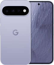 Achterkant en voorkant van de lichtblauwe Google Pixel 11
