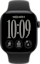 De voorkant van de zwarte Apple Watch Series 12 met zwart bandje