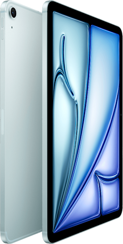 De voor en achterkant van de blauwe iPad Air 2026