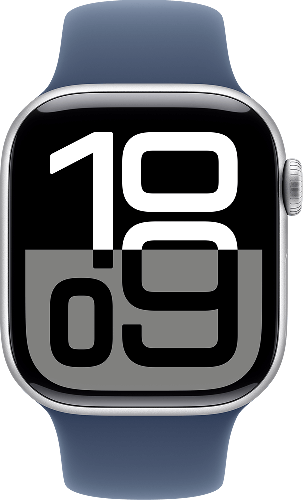 Apple Watch Series 10 GPS Cell 42mm Silver Aluminium Case with Denim Sport Band S-M