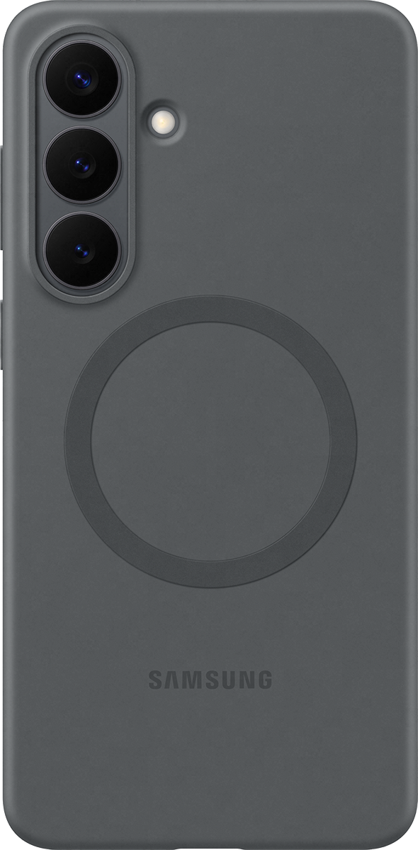 Achterkant van de zwarte silicone magnet case voor de S26 Plus