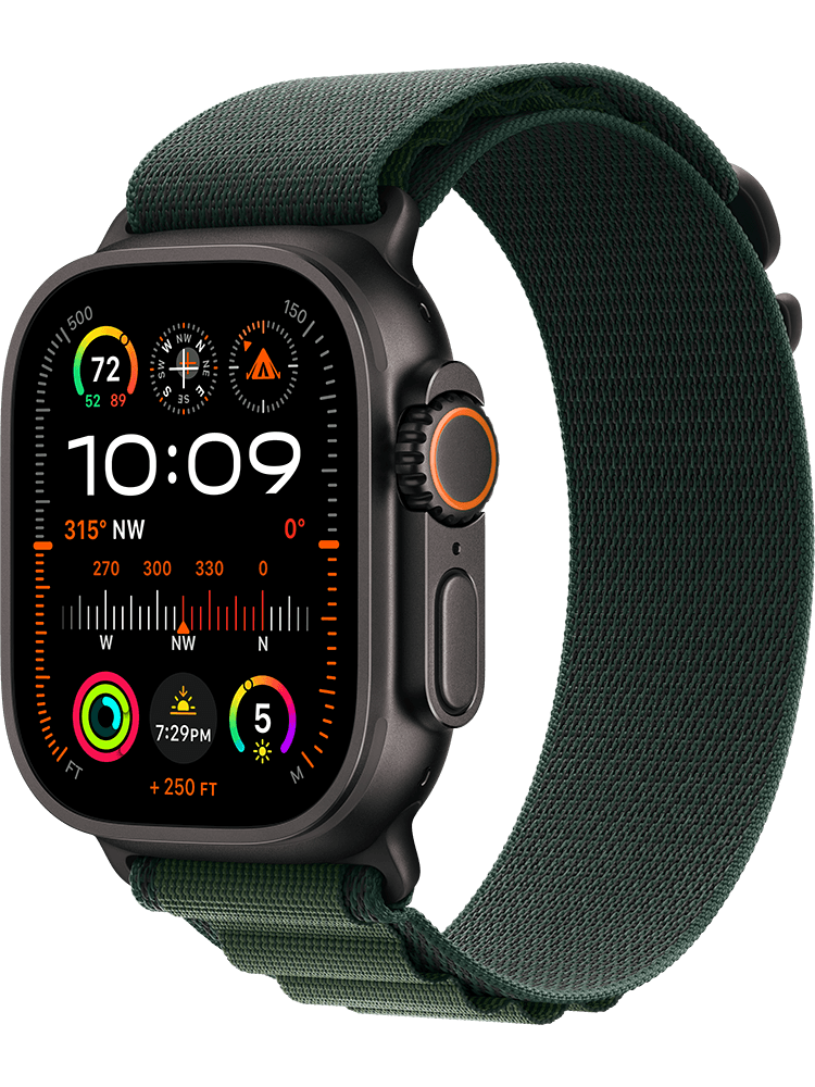 Apple Watch Ultra 2 GPS Cell 49mm Black Titanium Case with Dark Green Alpine Loop Medium