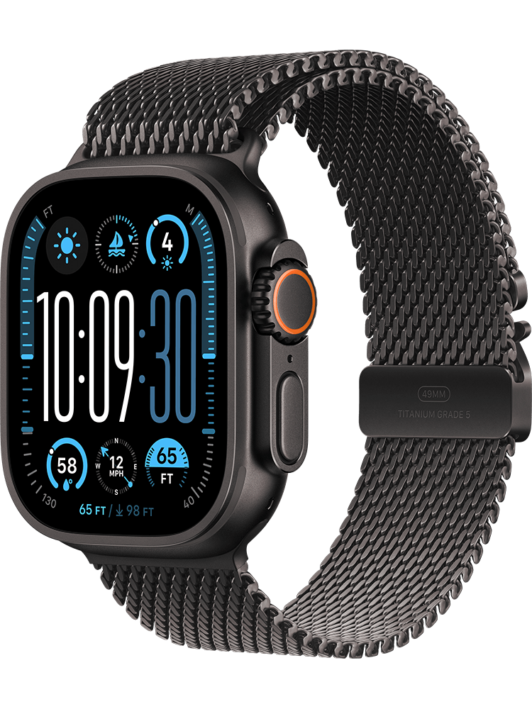 Apple Watch Ultra 2 GPS Cell 49mm Black Titanium Case with Black Titanium Milanese Loop Medium