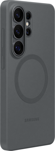 Zijkant van de zwarte silicone magnet case voor de S26 Ultra