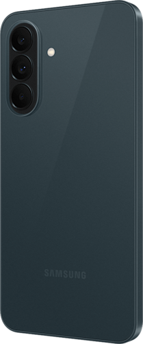 Achterkant van de grijsgroene Samsung Galaxy A37, rechtsom gedraaid