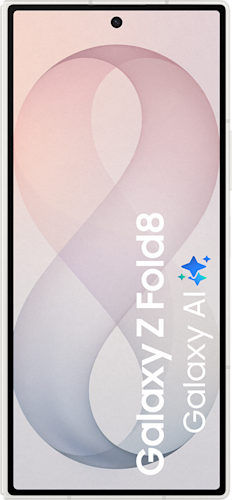 De voorkant van de witte Samsung Galaxy Z Fold8 Ultra